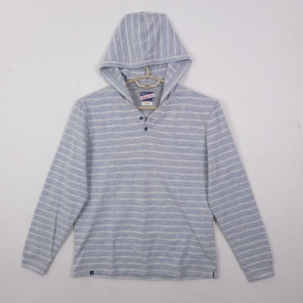 johnnie-O Hangin Out Pierson Hoodie Men M Laguna Blue Striped Henley Lightweight